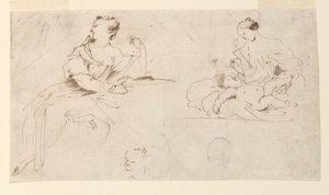 Sitzende Frau, Mutter und Kind von Giovanni Benedetto Castiglione