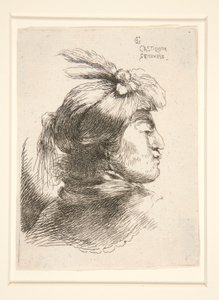 Junger Mann ohne Bart, im Profil nach rechts gesehen, aus der Serie Les petites tetes von Giovanni Benedetto Castiglione