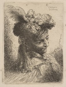 Junger Mann mit Pelzkopfbedeckung und Feder, ca. 1645-50 von Giovanni Benedetto Castiglione