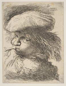 Junger Mann mit Trompete nach links gewandt aus der Serie Kleine Köpfe in orientalischer Tracht von Giovanni Benedetto Castiglione