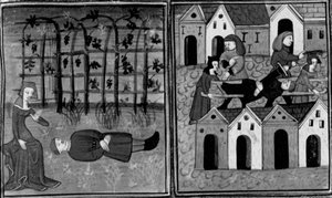 Dekameron, Andreuola findet Gabriote tot; der Podestà verhaftet Andreuola. Vierter Tag, Novelle 6.