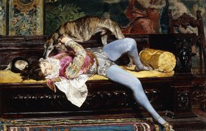 Ein junger Page spielt mit einem Windhund; Un Jeune Page, Jouant avec un Levrier, 1869
