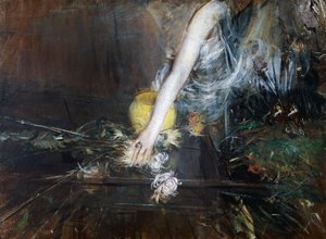 Arm mit Blumenvase, ca. 1910, von Giovanni Boldini, Öl auf Leinwand, Italien, 20. Jahrhundert