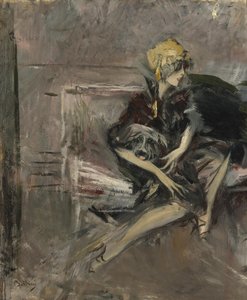 Dame mit gelbem Hut und ihrem Hund Marchesa Casati