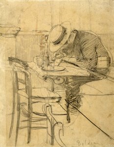 Der Maler Helleu sitzt auf einer Caféterrasse von Giovanni Boldini