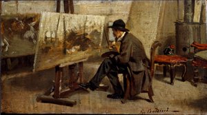 Der Maler Giovanni Fattori in seinem Atelier. Gemälde zugeschrieben Giovanni Boldini (1842-1931) 1863-1869