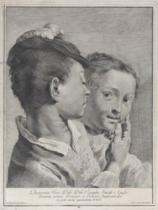 Junge mit Hut berührt das Gesicht eines Mädchens, 1743