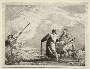 Flucht nach Ägypten: Die Heilige Familie erreicht das Ufer des Flusses von Giovanni Domenico Tiepolo