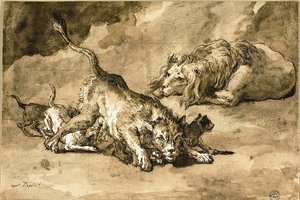 Löwe, Löwin und Junge von Giovanni Domenico Tiepolo