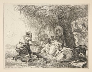 Der heilige Josef, der das Jesuskind anbetet, aus der Serie Idee pittoresche sopra la fuga in Egitto (Flucht nach Ägypten)