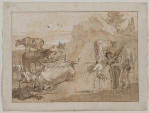 Schafe und Kühe von Giovanni Domenico Tiepolo