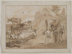 Schafe und Kühe, 1790er von Giovanni Domenico Tiepolo