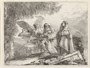 Die Flucht, Heilige Familie geht mit Engel