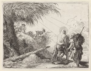Die Flucht, Heilige Familie rechts, Joseph schaut nach links von Giovanni Domenico Tiepolo