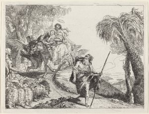 Die Flucht mit Joseph im Vordergrund von Giovanni Domenico Tiepolo