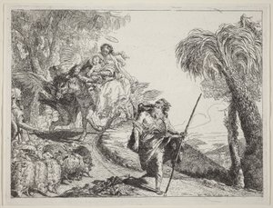 Die Flucht mit Joseph im Vordergrund