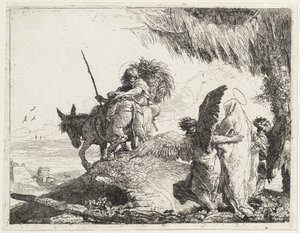 Die Flucht, mit Madonna rechts von Engeln unterstützt von Giovanni Domenico Tiepolo