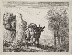 Die Flucht mit der Heiligen Familie auf der linken Seite von Giovanni Domenico Tiepolo