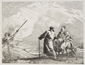 Die Heilige Familie am Ufer eines Flusses, Platte vierzehn aus Die Flucht nach Ägypten von Giovanni Domenico Tiepolo