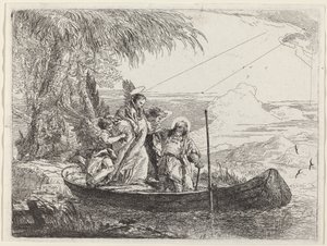 Die Madonna, das Kind und die Engel betreten das Boot