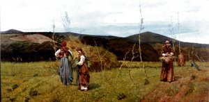 Bauern macchiaiole auf den Feldern während der Ernte