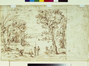 Landschaft mit Figuren am Flussufer von Giovanni Francesco Grimaldi
