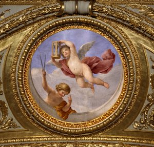 Liebe der Klugheit. Gemälde von Giovanni Romanelli (1601-1662), das die Decke der Antoninischen Halle, das Schlafzimmer der Sommerwohnungen von Königin Anna von Österreich (1601-1666) schmückt. Um 1655-1658. Paris, Louvre Museum
