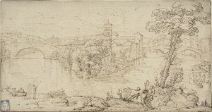 Blick auf Isola Tiberina von Giovanni Francesco Grimaldi