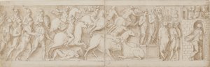 Römische Bogenschützen(?), Römischer Angriff (XCIX); Marcus Aurelius spricht zu seinen Wachen (C); Marcus Aurelius erhält eine Warnung (CI) von Giovanni Guerra