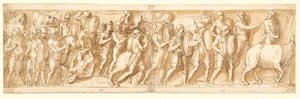 Römer auf dem Marsch (XXXVI); Marcus Aurelius, Pompeius und ein Begleiter beobachten den Marsch (XXXVII); eine Rast auf dem Marsch (XXXVIII) von Giovanni Guerra
