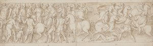 Die Sarmaten unterwerfen sich dem Kaiser (LVI); die Römer greifen Barbaren an (LII) von Giovanni Guerra