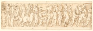 Die Sarmaten ergeben sich (LIII); Deutsche werden über die Donau geführt (LIX); Deutsche werden von Sarmaten vor Marcus Aurelius angeklagt (LX); Beginn einer Enthauptungsszene (LXI) von Giovanni Guerra