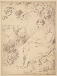 Junge und Mädchen mit Flöte und Schafen von Giovanni Lanfranco