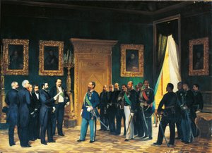 Zweiter Unabhängigkeitskrieg - Viktor Emanuel von Savoyen empfängt toskanische Gesandte mit dem Dekret der Annexion der Toskana an das italienische Königreich von Giovanni Mochi