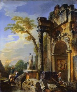 Ruinen eines Triumphbogens in der römischen Campagna von Giovanni Paolo Panini