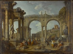 Ein Capriccio römischer Ruinen mit dem Konstantinsbogen von Giovanni Paolo Pannini