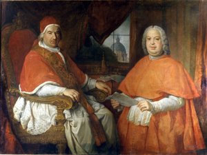 Porträts von Papst Benedikt XIV. (1675 - 1758) und Kardinal Silvio Valenti Gonzague. Gemälde von Giovanni Paolo Pannini (Panini). 18. Jahrhundert. Museo Nazionale Romano, Rom