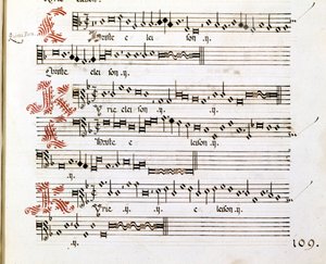 Kyrie-Manuskript der „Messen von Mantua“ von Giovanni Pierluigi da Palestrina (1525 - 1594), italienischer Komponist. von Giovanni Pierluigi da (after) Palestrina