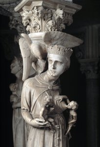 Detail der skulptierten Gruppen, die den Stuhl von Giovanni Pisano (1248-1314) stützen: Die Kirche nährt ihre Kinder (Detail) 1302-1311 Kathedrale von Pisa (Duomo di Pisa), Italien von Giovanni Pisano