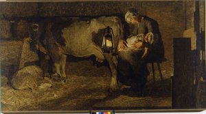Beide Mütter. Gemälde von Giovanni Segantini (1858 - 1899). 1889. H/T, cm 157x280. Civica Galleria d