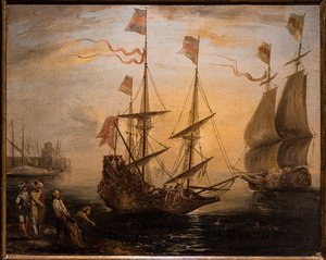 Marina und zwei Segelschiffe