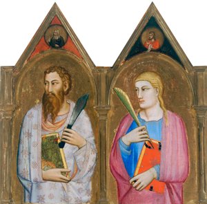 Heiliger Bartholomäus und Heiliger Johannes der Evangelist (rechte Tafeln des Triptychons) von Giovanni del (follower of) Biondo