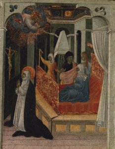 Heilige Katharina von Siena bittet Christus, ihre Mutter wiederzubeleben, ca. 1447-65 von Giovanni di Paolo