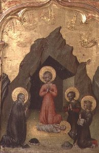 Anbetung des Kindes durch die Jungfrau, St. Joseph und zwei Heilige