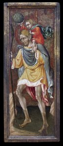 Der heilige Christophorus trägt Jesus Christus auf seinen Schultern. Gemälde von Giovanni Di Paolo Di Grazia (Giovanni dal Poggio)
