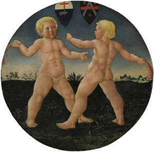 Desco da parto: Zwei Jungen beim Spielen von Giovanni Di Ser Giovanni Guidi