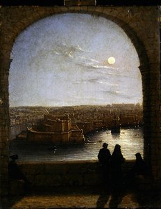 Innerhalb der Befestigungen, Valetta - Blick von einem Bogen bei Nacht von Girolamo Gianni