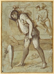 Ein Henker kurz vor der Enthauptung eines bärtigen Heiligen von Girolamo Romanino