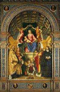 Altarbild der Heiligen Justina: Madonna auf dem Thron mit den Heiligen Benedikt, Justina, Prosdocimo und Scholastica von Girolamo Romanino
