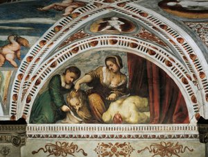 Geschichte von Judith und Holofernes, Detail der Fresken von Girolamo Romanino (ca. 1484-nach 1559), im Auftrag von Bernardo Clesio von Girolamo Romanino